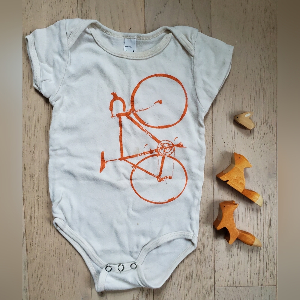**FREE with bundles of 3+: 100% organic cotton aa bicycle 6-12m onesie